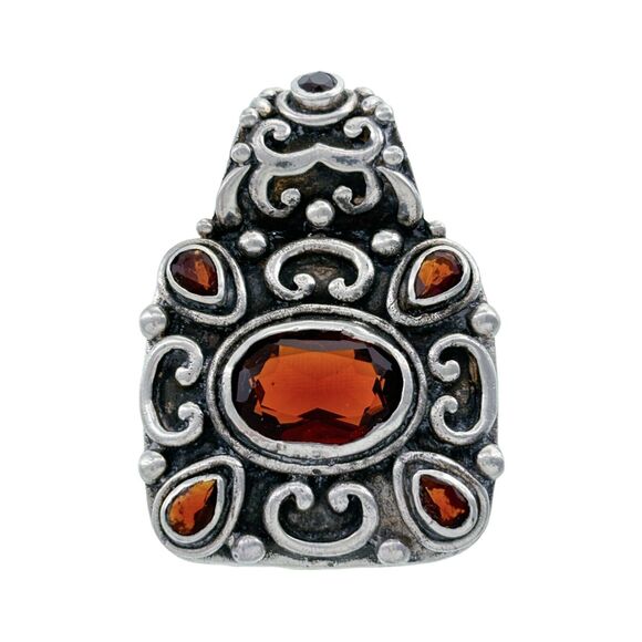 Vintage Sterling Silver 925 Ornate Red Garnet Pendant - Picture 1 of 5